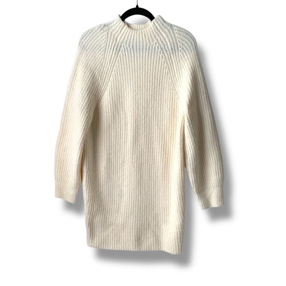 EXPRESS Sweater Shift Dress Knit Mock Neck Long Sleeve Ivory XS - Picture 2 of 12